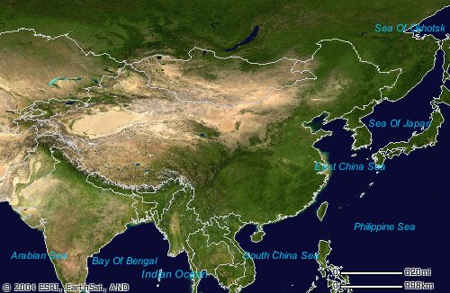 East Asia topography   China satellite