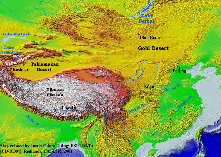 East Asia topography   China satellite