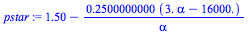 `+`(1.50, `-`(`/`(`*`(.2500000000, `*`(`+`(`*`(3., `*`(alpha)), `-`(16000.)))), `*`(alpha))))